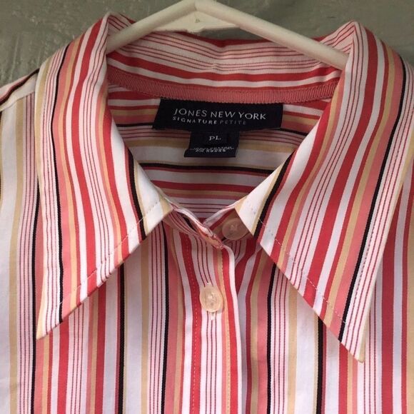 Jones New York petite Button Up Blouse coral stripe career office preppy PL - Picture 3 of 8